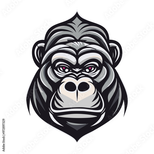 A vector illustration presents a black and white cartoon lion head, suitable as a wild animal mascot or tribal design