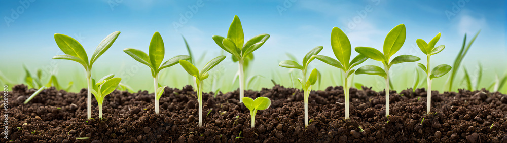 Close-up of a patch of soil with emerging seedlings. Close-up of a patch of soil with emerging seedlings.