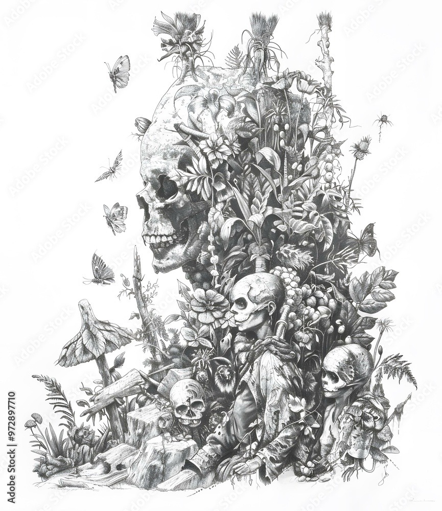Obraz premium The Skull And The Flowers Illustration