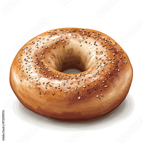 Bagel with sesame seeds isolated on white background. Vector illustration.
