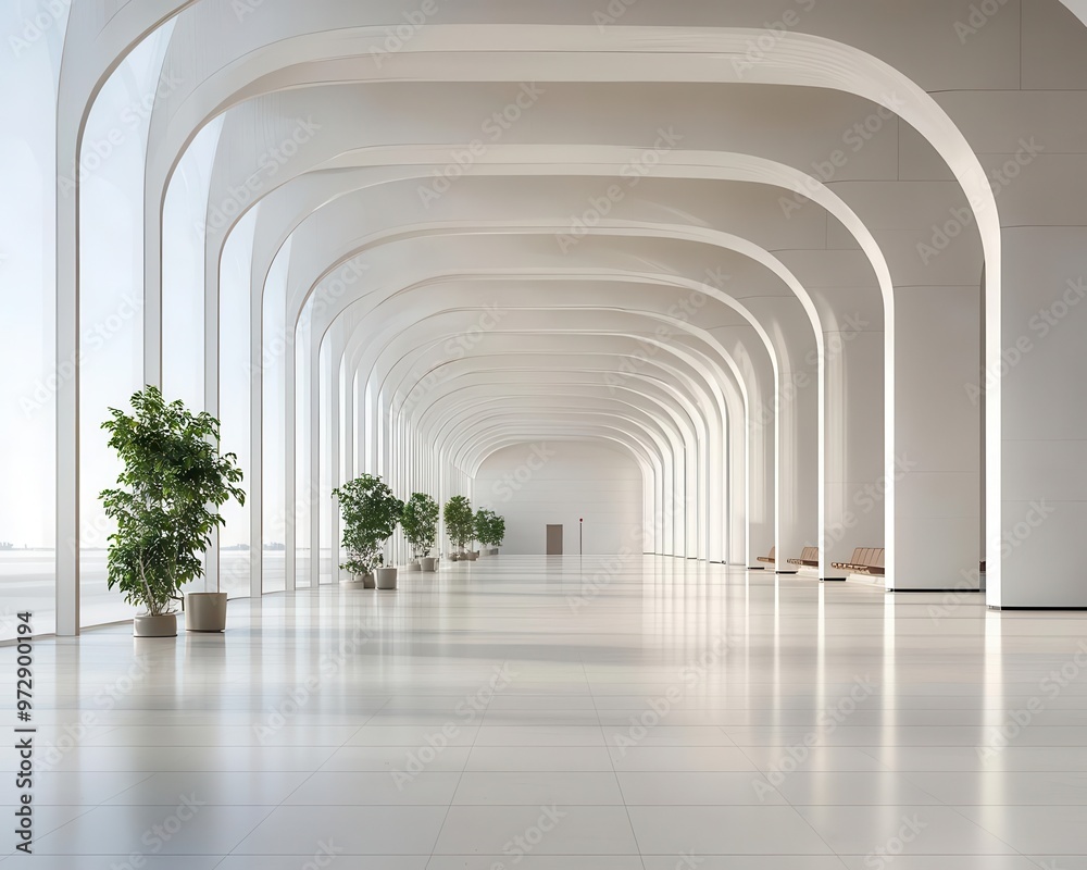 Obraz premium A futuristic airport terminal with expansive arches, structural innovation in open space design, natural light-filled