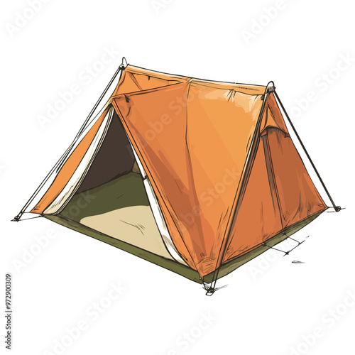 Camping orange tent isolated on a white background. Vector illustration.
