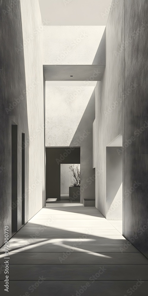 Fototapeta premium Minimalist Concrete Courtyard with Sunlight
