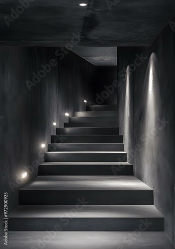 Modern Concrete Staircase with Minimalist Lighting