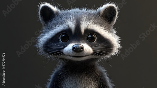 46. **Detailed 3D model of a baby raccoon with round eyes and a playful expression