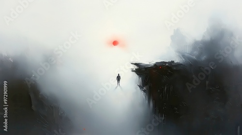 Lost in the Wilderness, a solitary figure amidst thick trees, embodying isolation and introspection, captured in the delicate strokes of Chinese brush painting artistry.