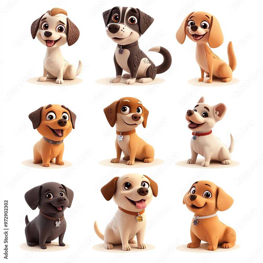 A collection of adorable cartoon dogs showcasing various breeds and cute expressions, perfect for pet lovers and children's themes. A collection of adorable cartoon dogs showcasing various breeds and cute expressions, perfect for pet lovers and children's themes.