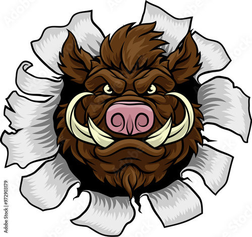 A wild boar, hog razorback warthog pig mean tough cartoon sports mascot photo