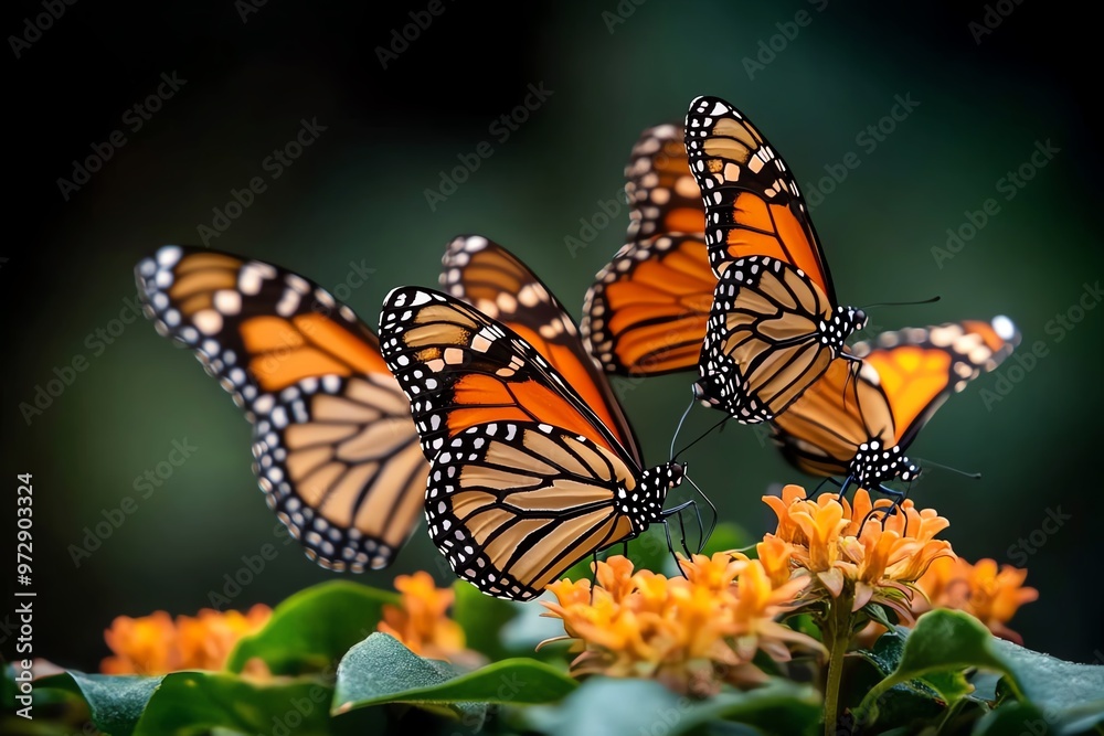 Fototapeta premium A swarm of monarch butterflies migrating, their delicate wings fluttering as they travel thousands of miles across the continent