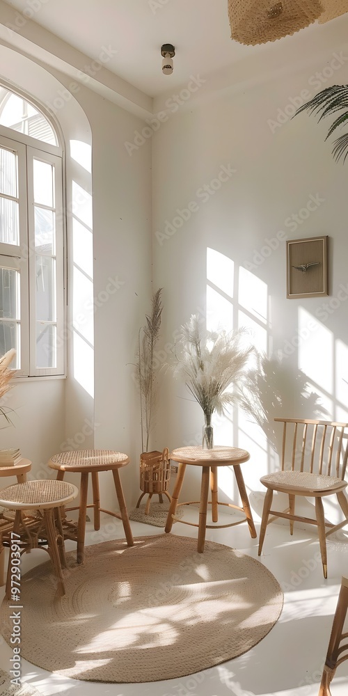 Fototapeta premium Sunlight Streaming Through Window in Minimalist Living Room