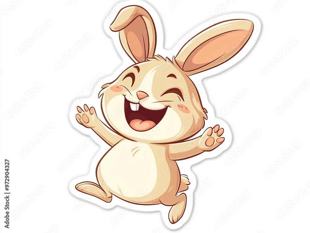 Cute and cheerful cartoon rabbit with big ears, happily jumping, ideal for children's themes and designs. Cute and cheerful cartoon rabbit with big ears, happily jumping, ideal for children's themes and designs.