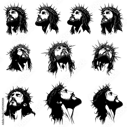 silhouette of jesus face wearing crown of thorns on his head.