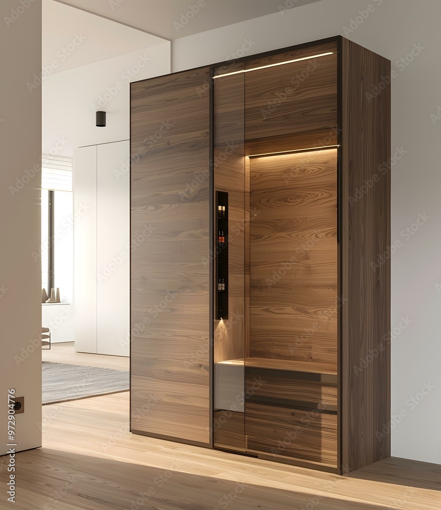 Modern Wooden Closet with Sliding Glass Doors Modern Wooden Closet with Sliding Glass Doors
