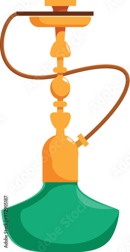 Traditional middle eastern smoking apparatus made of metal and glass is standing on white background