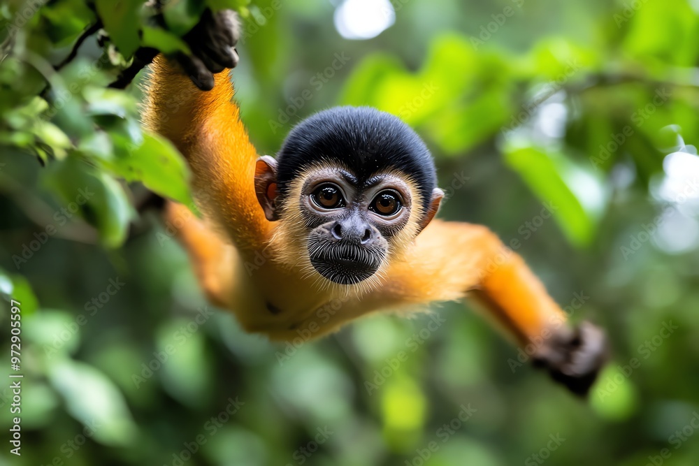 A troop of monkeys swinging through the trees, their agile bodies moving effortlessly from branch to branch in a tropical rainforest A troop of monkeys swinging through the trees, their agile bodies moving effortlessly from branch to branch in a tropical rainforest