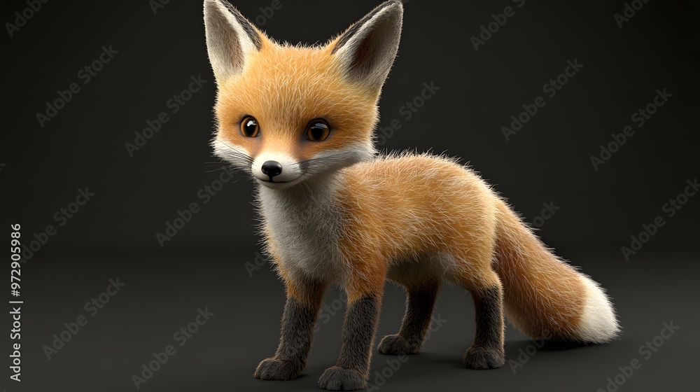 31. **Detailed 3D model of a baby fox with a bushy tail and curious expression 31. **Detailed 3D model of a baby fox with a bushy tail and curious expression