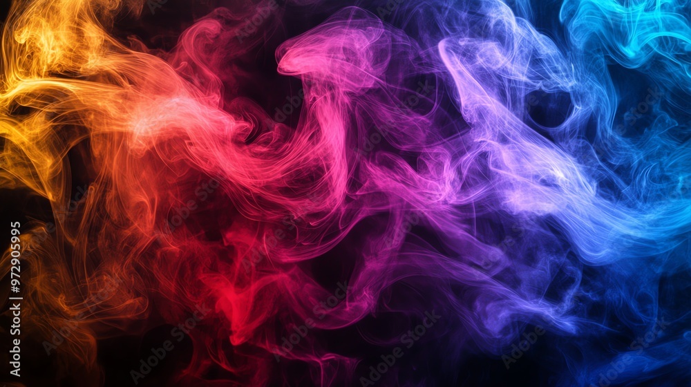 Fototapeta premium Swirling colored smoke on a black background.