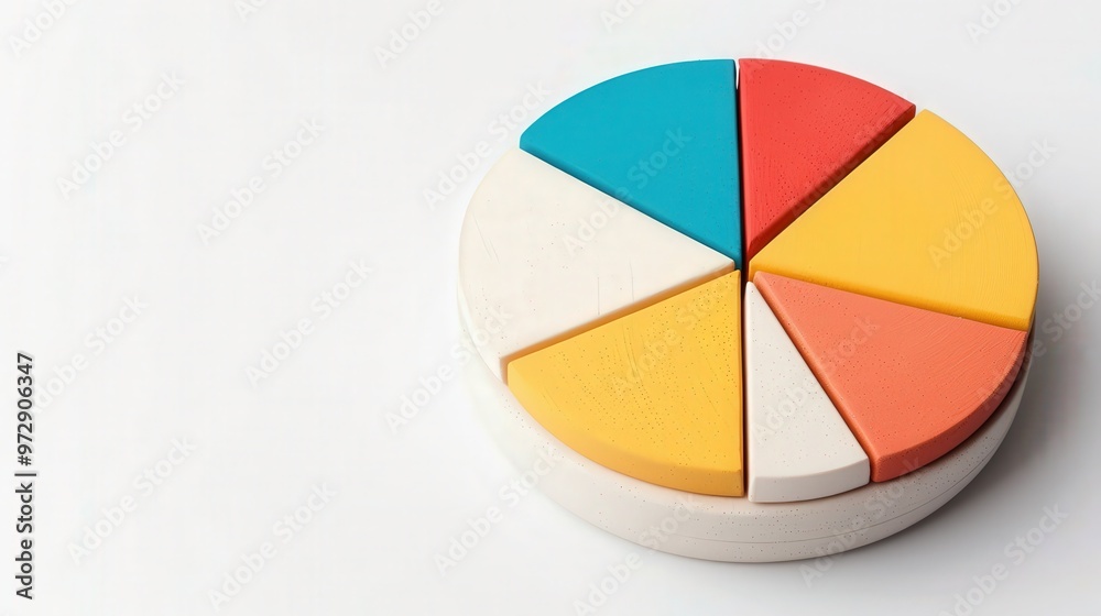 Obraz premium Three-Dimensional Clay Pie Chart for Marketing Analysis, Featuring Vibrant Segments, Engaging Visual Representation, Ideal for Presentations and Educational Purposes, Isolated Background