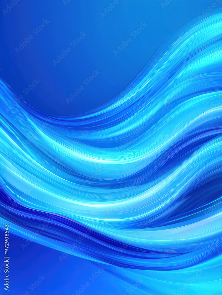 Fototapeta premium Serene Blue Waves, an abstract design featuring a deep blue gradient with gentle waves, glowing lights, and soft lines, evoking a tranquil and calming atmosphere.