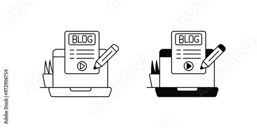 blogging set icon with white background vector stock illustration