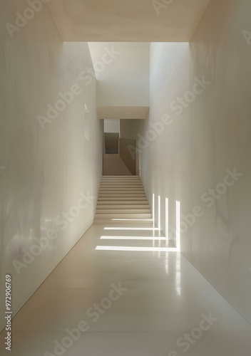 Minimalist White Interior with Stairs and Light