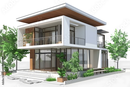 Modern House Architectural Design with Lush Greenery