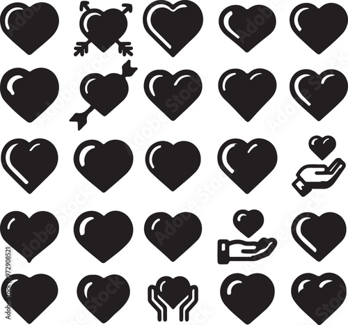 A vector set of heart icons, symbolizing love