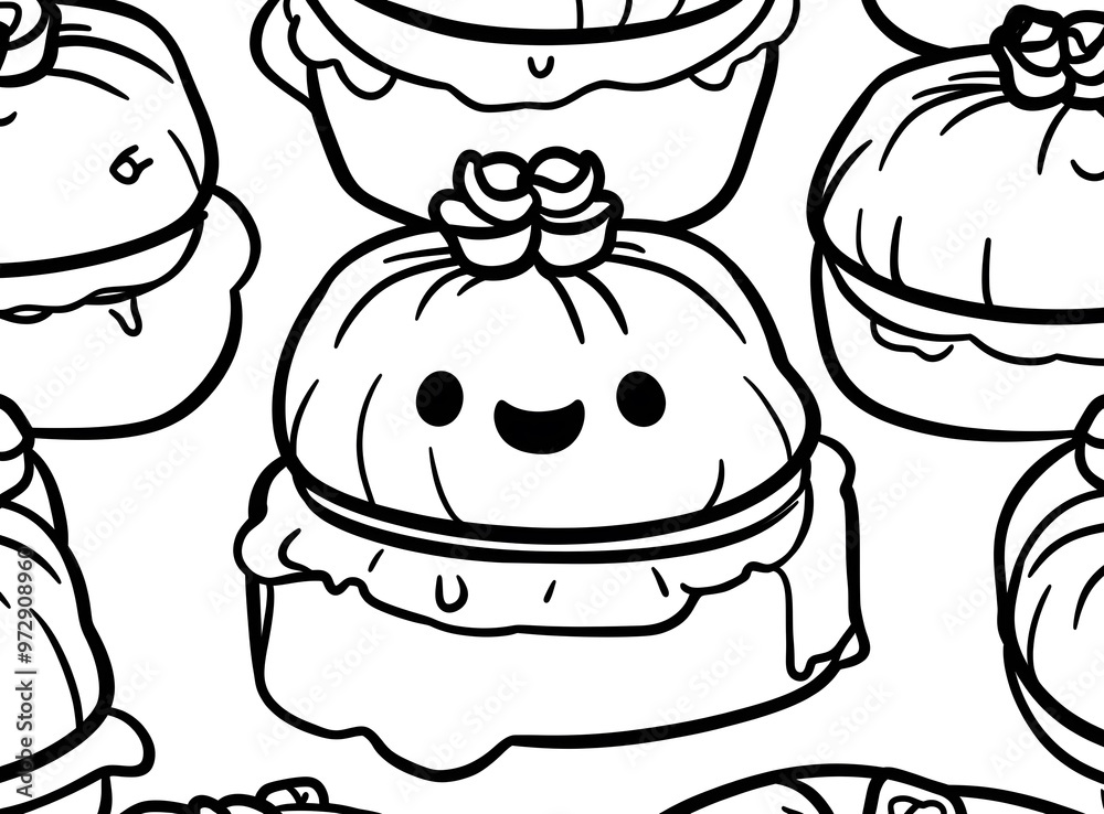 Cute Cartoon Burger with Smiling Face Cute Cartoon Burger with Smiling Face