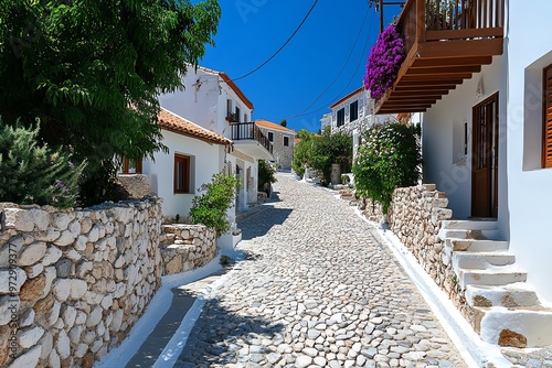 The quaint village of Panagia, with its narrow, cobbled streets, ancient churches, and charming stone houses photo