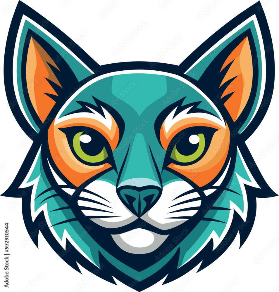 Fototapeta premium Vector logo of a black and white cat's head set against a white backdrop, showcasing its distinct features