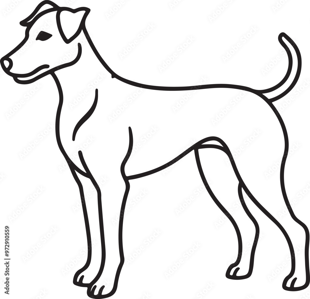 Obraz premium A vector linear illustration featuring a black and white silhouette of a dog, emphasizing its graceful outline