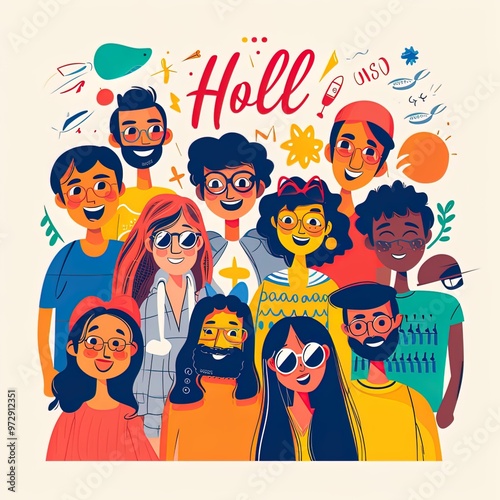 A group of people from various countries say hello, bright and joyful differentiation, simple cartoon style, mother tongue festival poster --v 6 Job ID: 10d2524e-6e13-419f-bfe6-899e1e5d474f