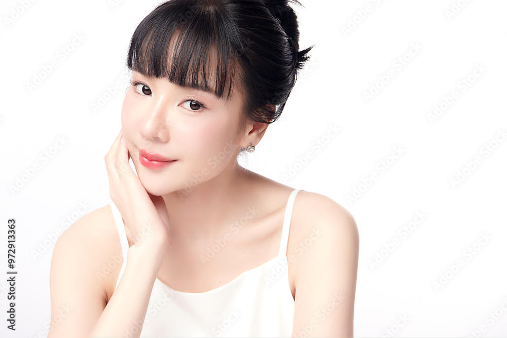 Beautiful young asian woman with clean fresh skin on white background, Face care, Facial treatment, Cosmetology, beauty and spa, Asian women portrait. Beautiful young asian woman with clean fresh skin on white background, Face care, Facial treatment, Cosmetology, beauty and spa, Asian women portrait.