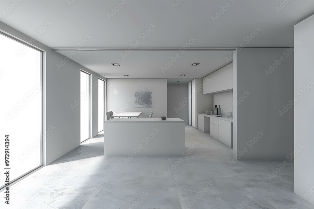 Fototapeta premium Modern Kitchen Interior Design with White Cabinets and Island