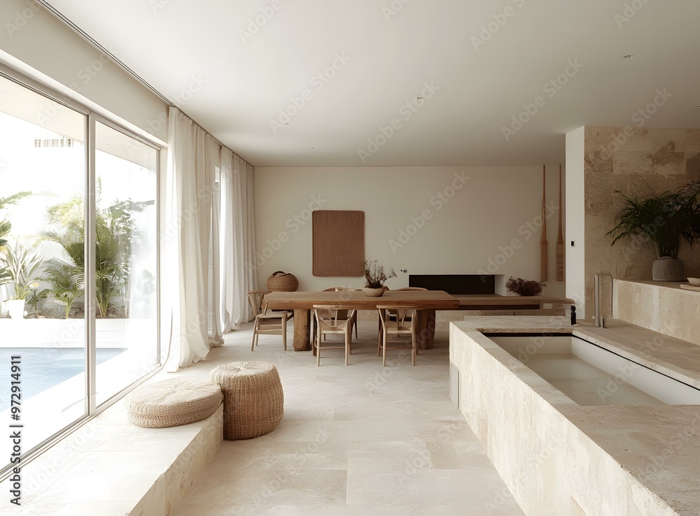 Fototapeta premium Minimalist Interior Design with Pool View
