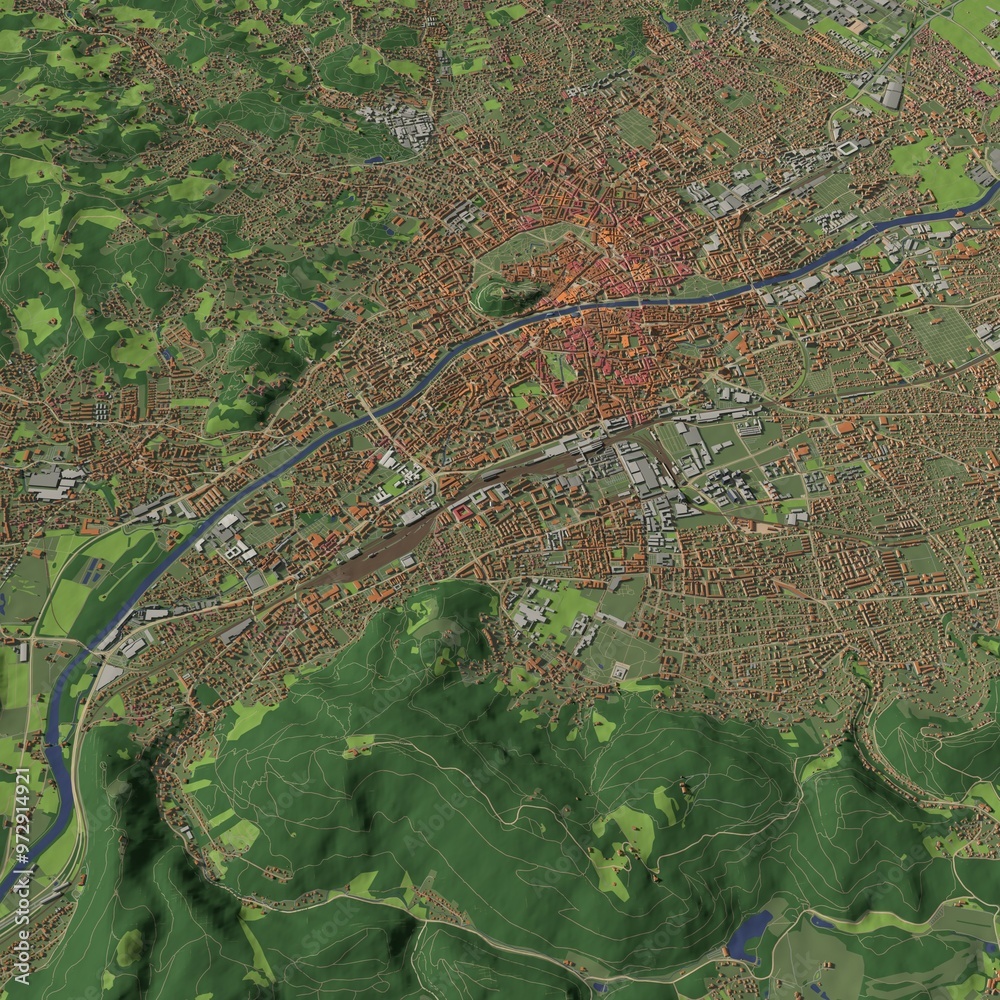 3D illustration of city and urban in Graz Austria 3D illustration of city and urban in Graz Austria