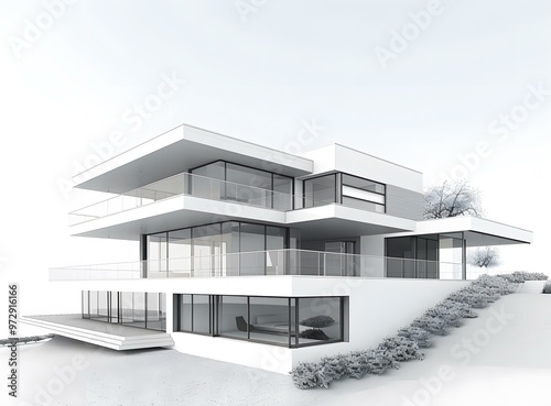 Modern House Architectural Design Drawing photo