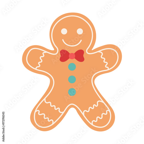 A gingerbread man with a bow tie and a smile on his face. The image is cheerful and festive, likely representing the holiday season