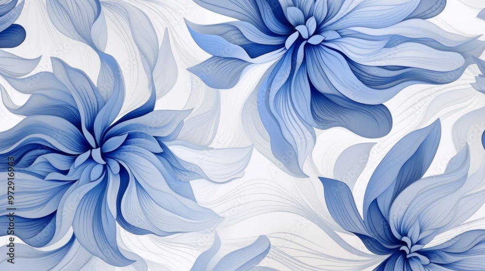 Obraz premium Blue abstract floral pattern on white background. Neural network ai generated art
