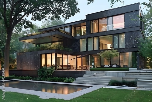 Modern Black House with Swimming Pool