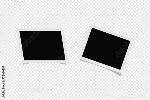 Realistic two black photo frames with shadow for paper design. Old paper blank photo frame.