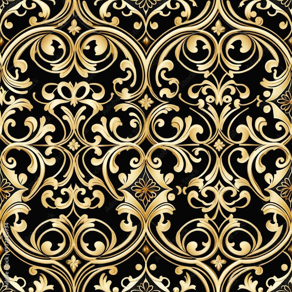 A minimalist design featuring gold swirls on a black background A minimalist design featuring gold swirls on a black background