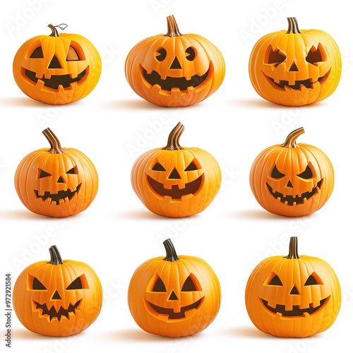 set of halloween pumpkin on an isolated white background --v 6.1 Job ID: 0b031517-f70d-4f41-a081-85935a2e3c56