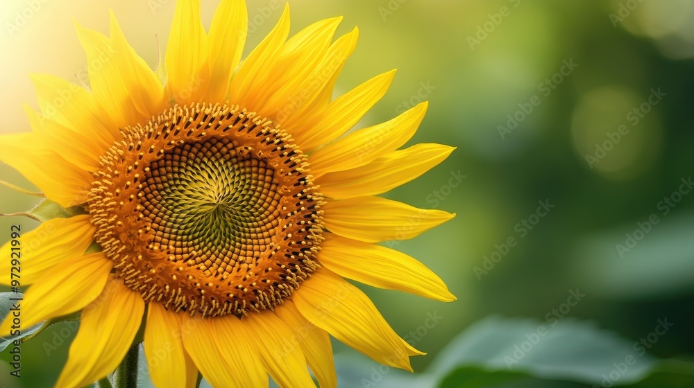 A close-up of a single sunflower with its bright yellow petals and intricate details of its seeds and center, set against a soft, blurred green backdrop. A close-up of a single sunflower with its bright yellow petals and intricate details of its seeds and center, set against a soft, blurred green backdrop.