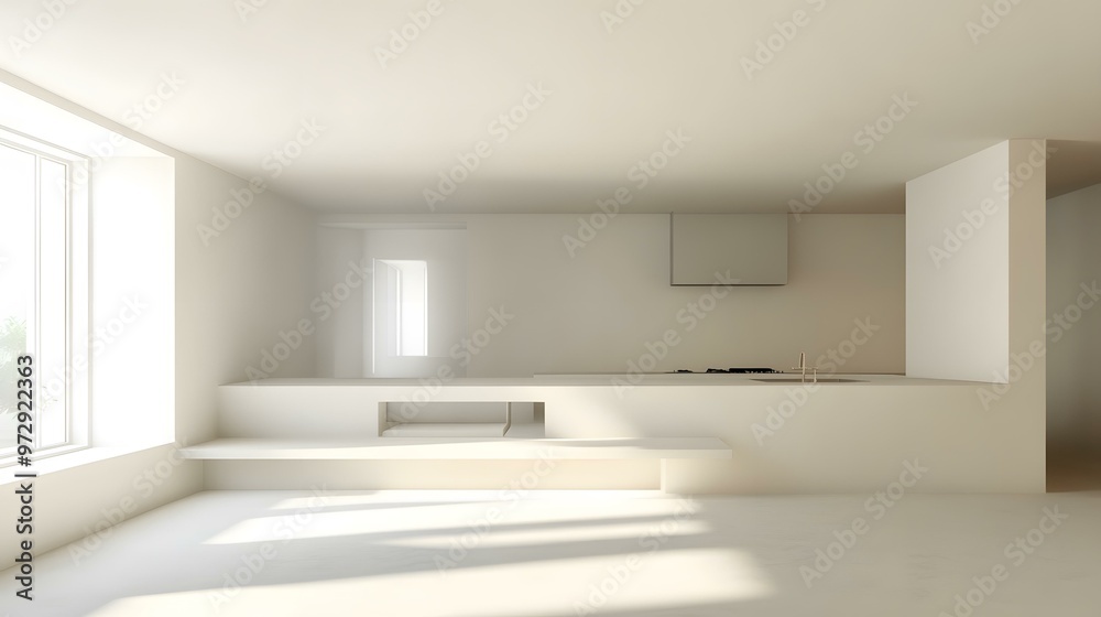 Fototapeta premium Minimalist Modern Kitchen Interior Design with Sunlight