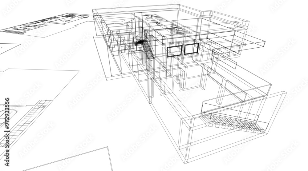Building sketch architectural 3d illustration Building sketch architectural 3d illustration