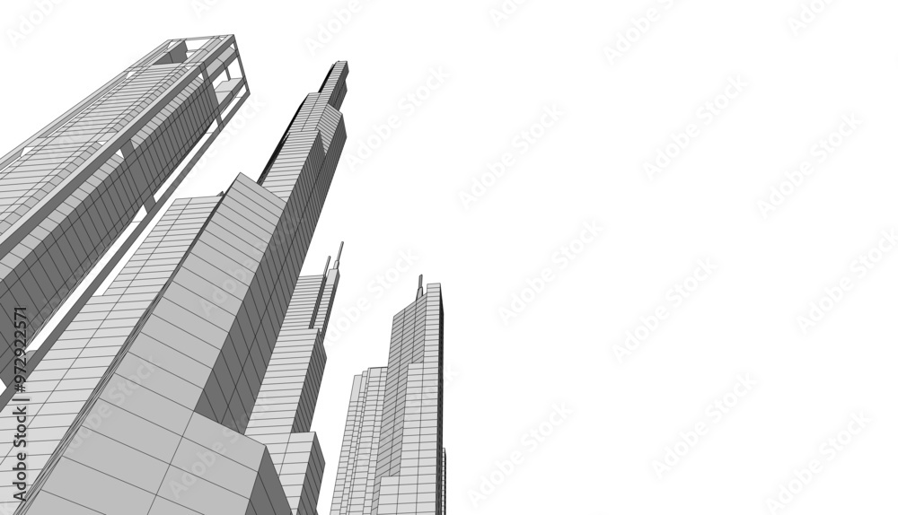 Naklejka premium Building sketch architectural 3d illustration
