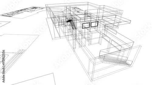 Building sketch architectural 3d illustration