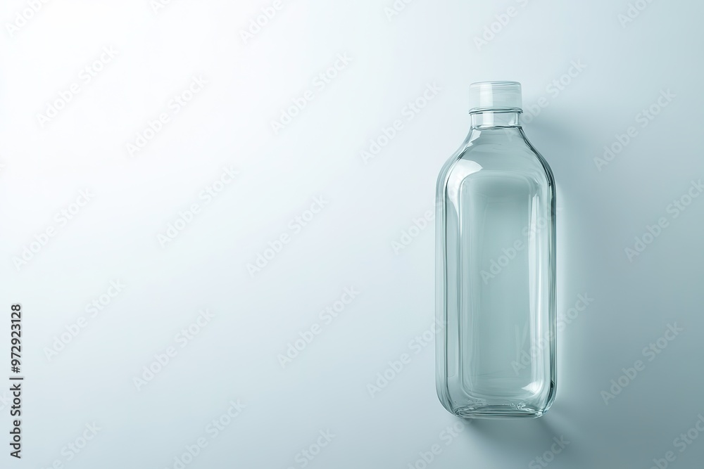 Clear glass bottle on soft blue background Clear glass bottle on soft blue background