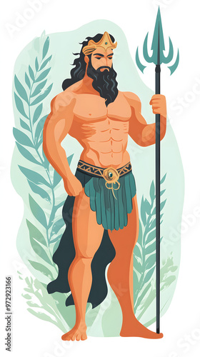 Greek god flat illustration, Poseidon god of the sea, storms, earthquakes and horses photo